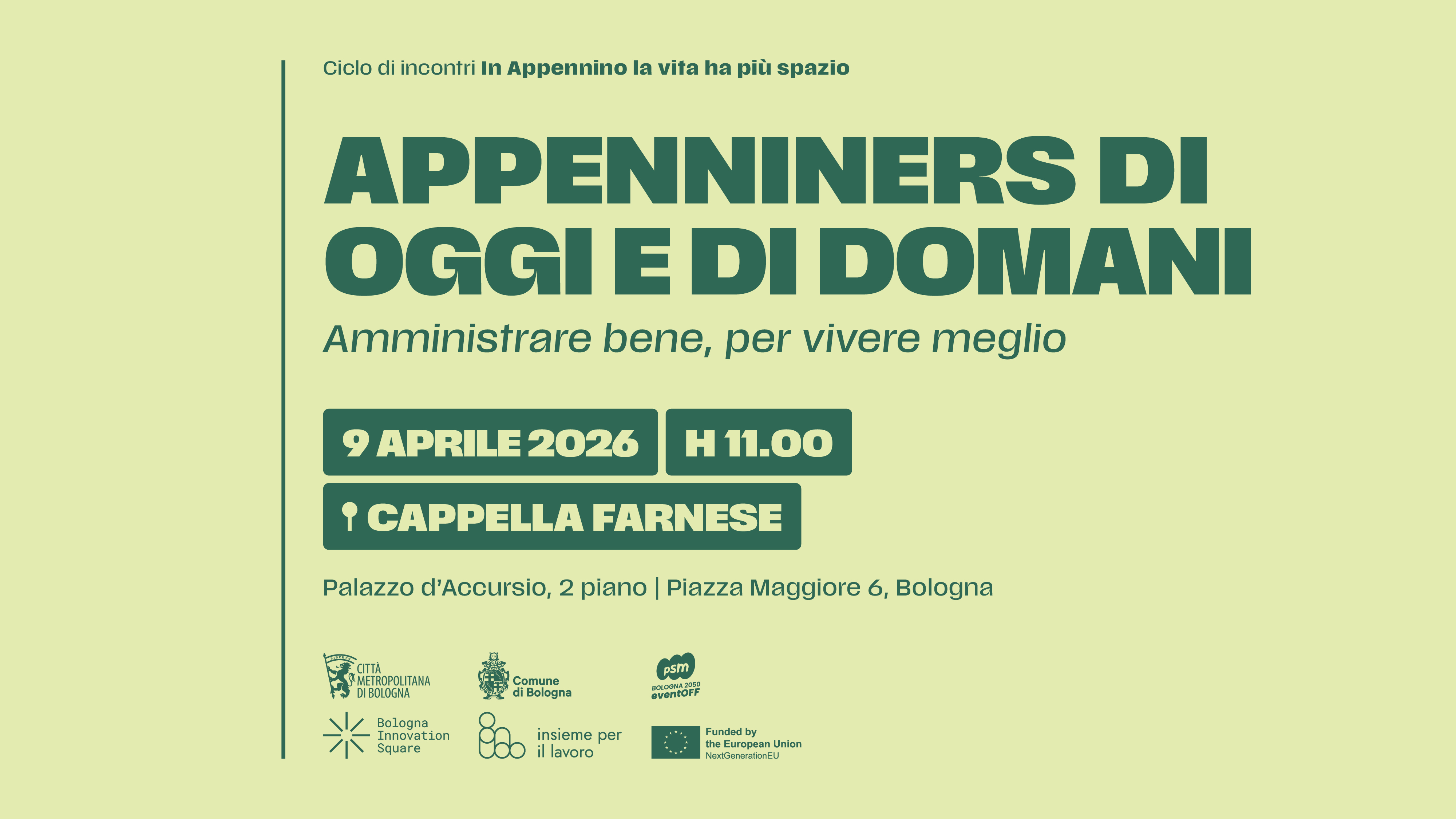Appenniners di oggi e di domani. Convegno Cappella Farnese 9 aprile Bologna