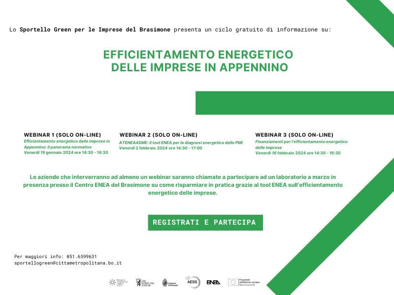 Efficientamento energetico delle imprese in Appennino bolognese: ciclo di webinar gratuito